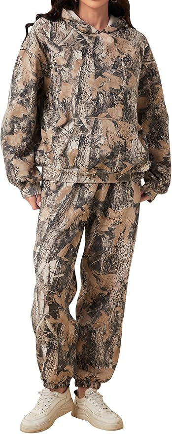Camo Sweatsuits for Women Set 2 Piece Camo Hoodies Maple Leaf Print Oversized Sweatshirt Lounge S... | Amazon (US)