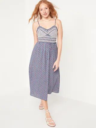Fit & Flare Sleeveless Embroidered Bodice Midi Dress for Women | Old Navy (US)