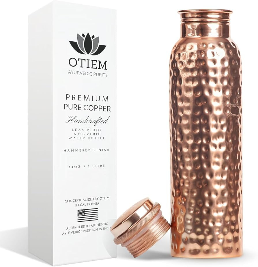 Otiem 100% Copper Water Bottle for Drinking Water, 34 Oz Hammered Finish – Stay Hydrated and En... | Amazon (US)