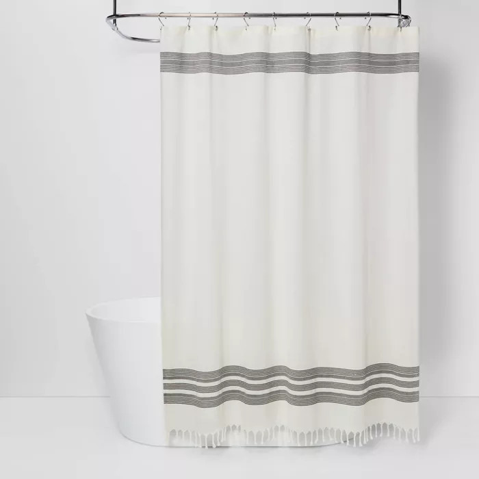 Striped Fringe Shower Curtain Off-White - Threshold™ | Target