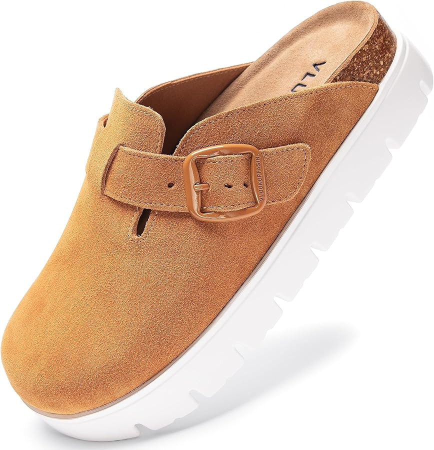 Genuine Suede Clogs for Women Platform Shoes，Leather Comfort Potato Shoes Chunky with Arch Supp... | Amazon (US)