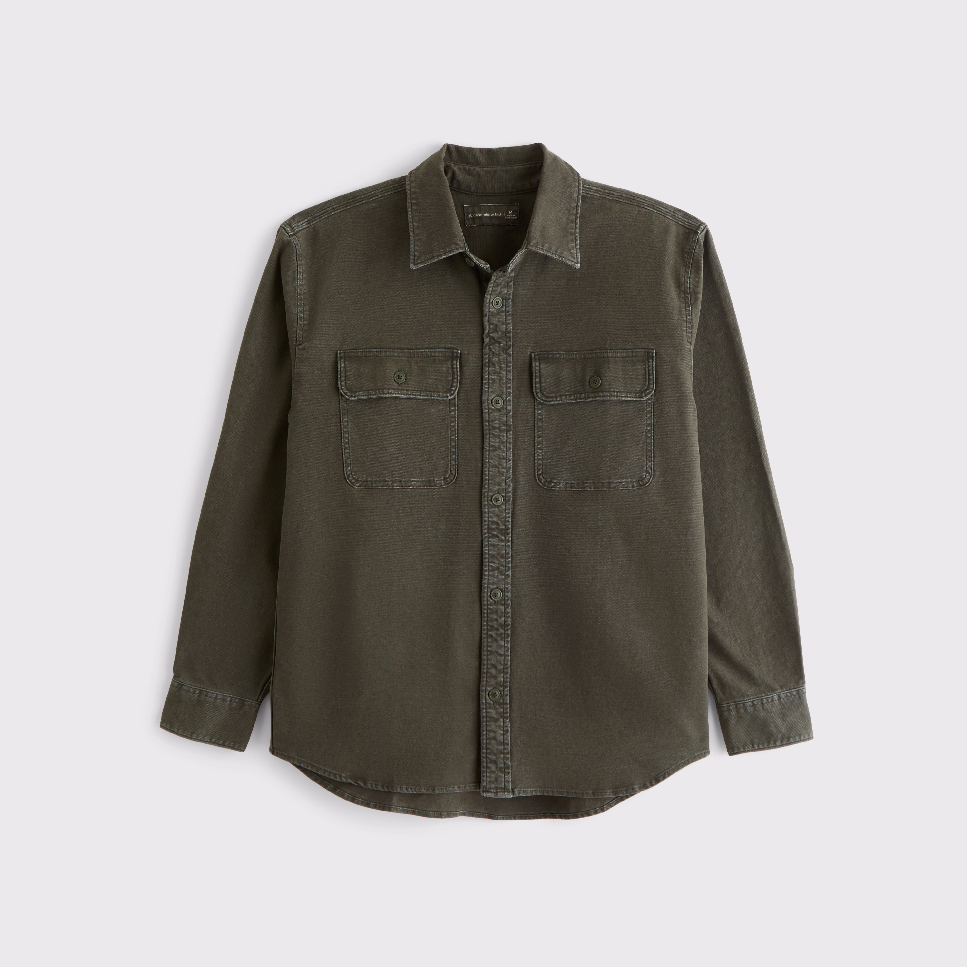 Long-Sleeve Canvas Button-Up Shirt | Abercrombie & Fitch (US)