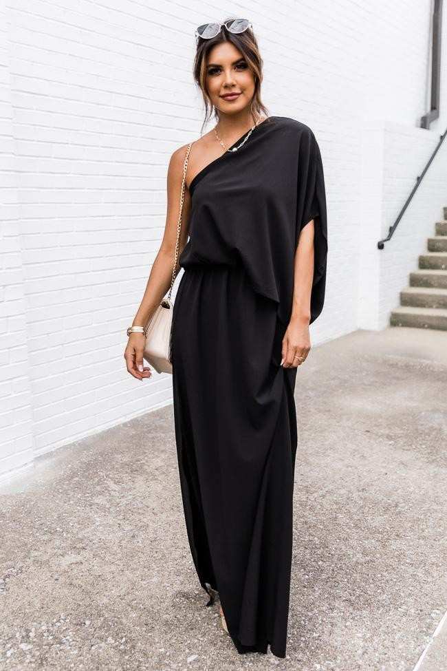 Found My Forever Black One Shoulder Maxi Dress | The Pink Lily Boutique