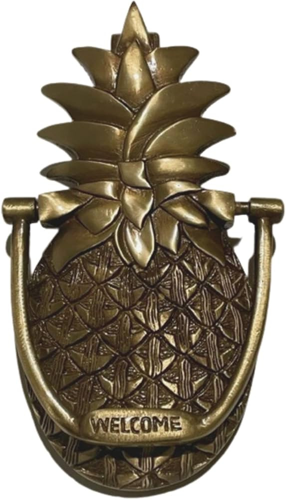 Solid Brass Pineapple Door Knocker w Engraved "Welcome" on The Handle and Dual Knock by Front Han... | Amazon (US)