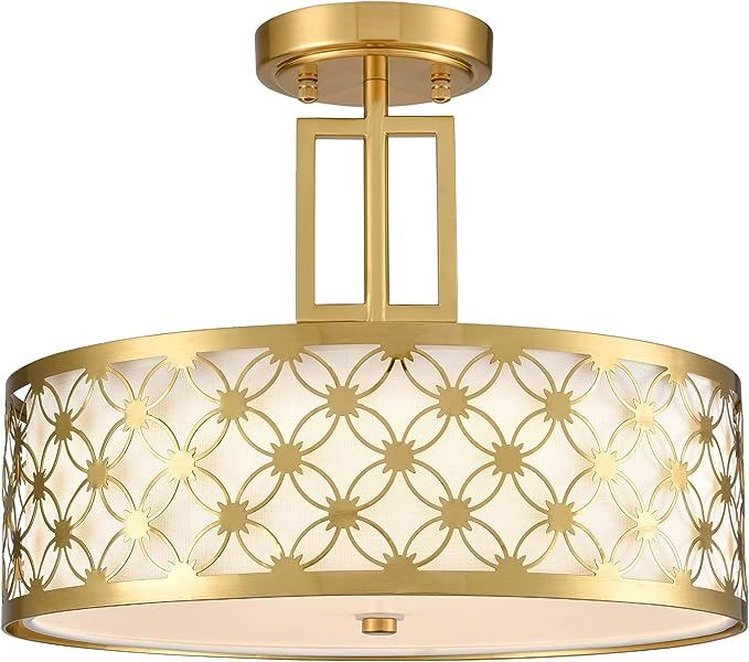 SHAWNKEY Modern LED Brass Gold Ceiling Light Fixture Dimmable 3000K-5000K Semi-Flush Mount Ceilin... | Amazon (US)