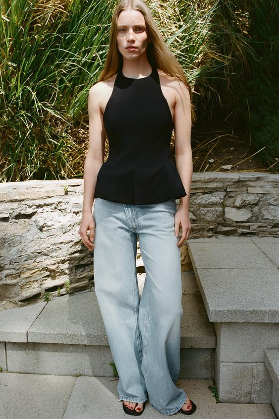 STRETCH HALTER PEPLUM TOP | Zara US