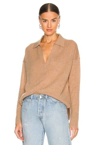 White + Warren Recycled Cashmere Polo Sweater in Pecan Heather from Revolve.com | Revolve Clothing (Global)