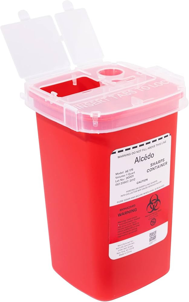 Alcedo Sharps Container for Home Use 1 Quart (1-Pack) | Biohazard Needle and Syringe Disposal | S... | Amazon (US)