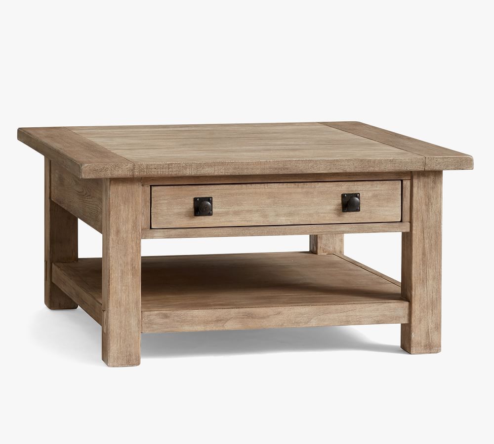Benchwright Square Wood Coffee Table with Drawer, Seadrift, 36&amp;quot;L | Pottery Barn (US)
