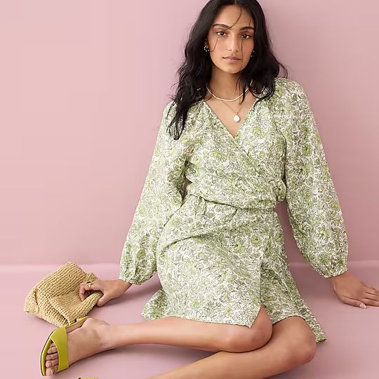 Linen wrap dress in tossed floral | J.Crew US