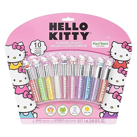 Hello Kitty 10 Piece Plant Based Lip Gloss, Girls Party Favors, First Makeup Set for Girl, Perfec... | Amazon (US)