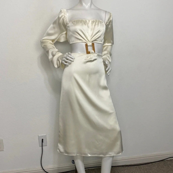 WeWoreWhat *NEW Whisper Off White Satin Charmeuse Cut Out Romantic Midi Dress XL | Poshmark