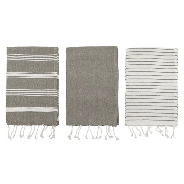 Woven Cotton 3 Piece Tea Towel Set with Tassels | Wayfair North America