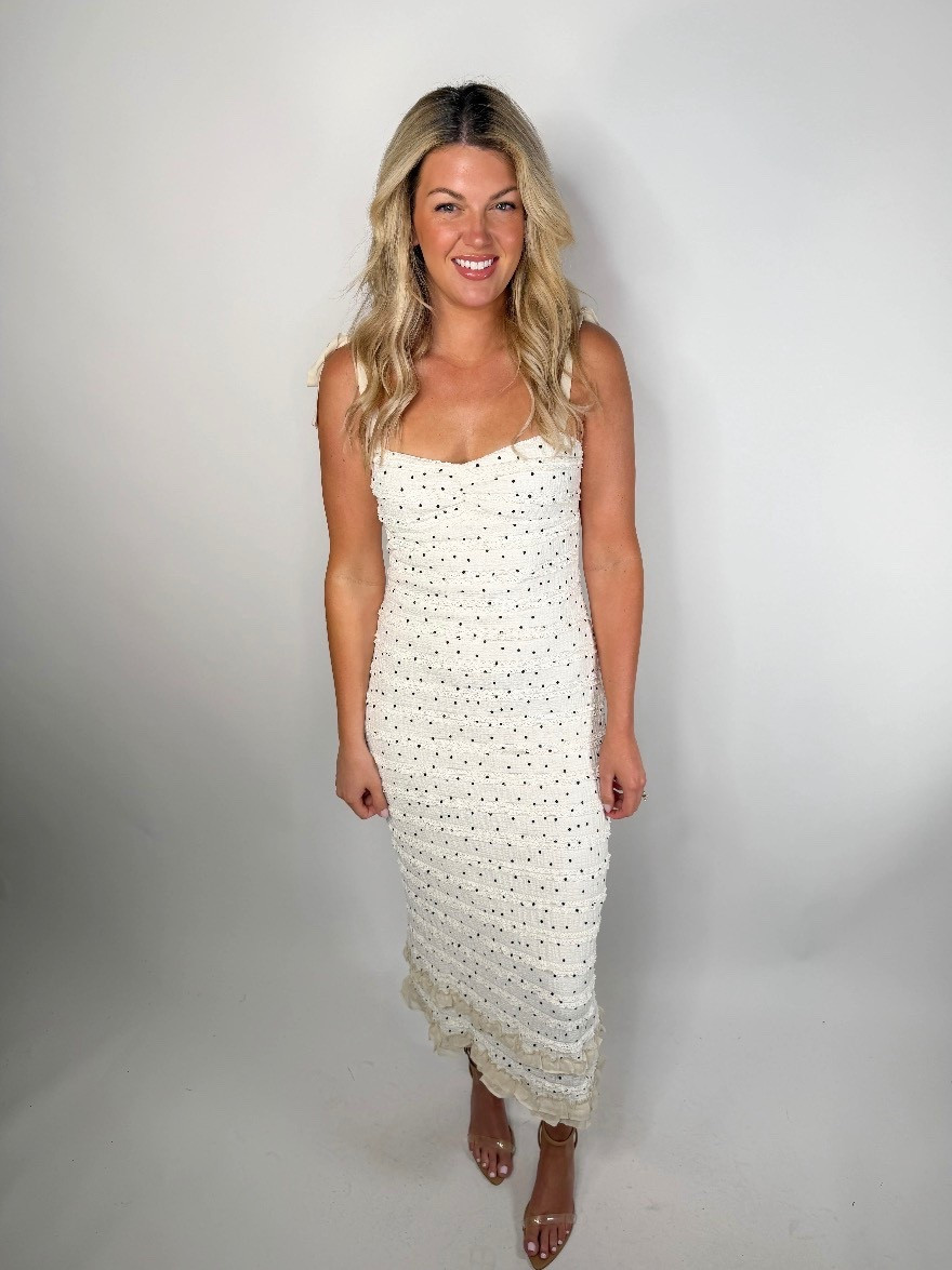 Romantic and timeless dress   The Delicate Dotted Midi Dress is designed for special occasion.  Valentines 2026 #dress #minidress #partydress 

#LTKValentine #LTKmomlife #LTKgrwm