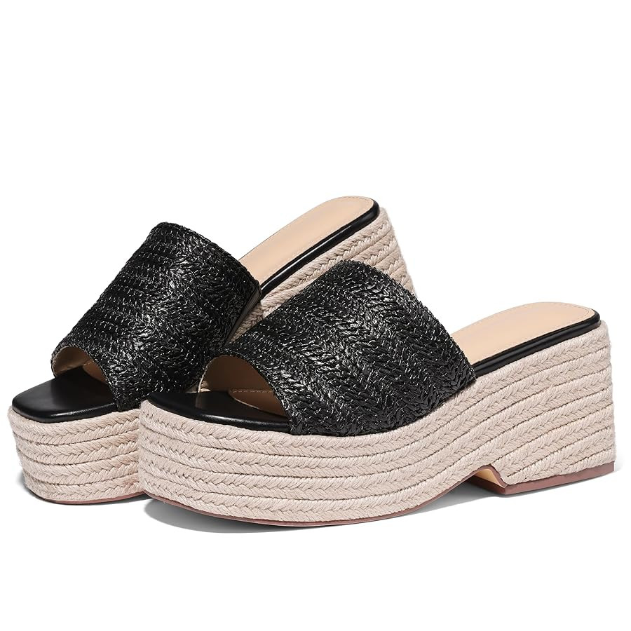 Platform Slip on Espadrille Sandals for Women Wedges Slides Bohemia Sandals Flatform Open Toe Bea... | Amazon (US)