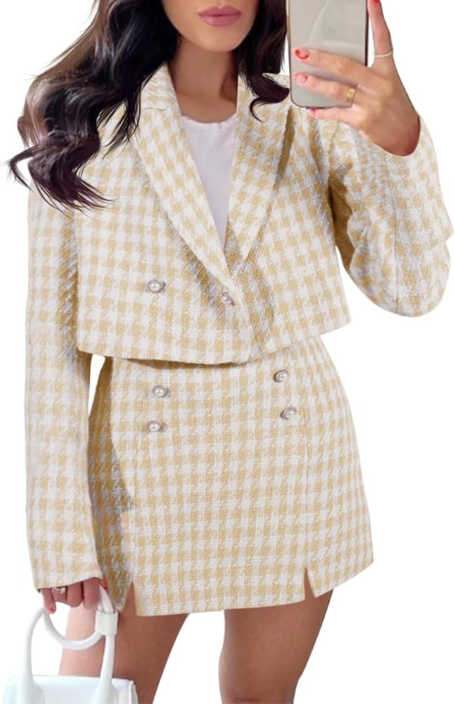 Cicy Bell Womens Cropped Tweed Blazer Sets 2 Piece Outfits and Mini Skirt Sets Business Casual Su... | Amazon (US)