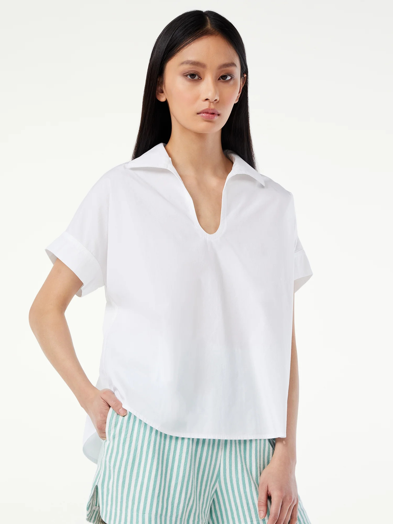 Free Assembly Women's Short Sleeve Boxy Polo Shirt - Walmart.com | Walmart (US)