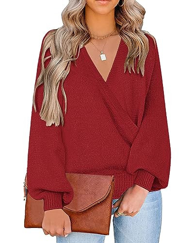 LookbookStore Red Sweater for Women - Dressy Pullover Sweater - Long Sleeve Winter Top - Size X-Large | Amazon (US)