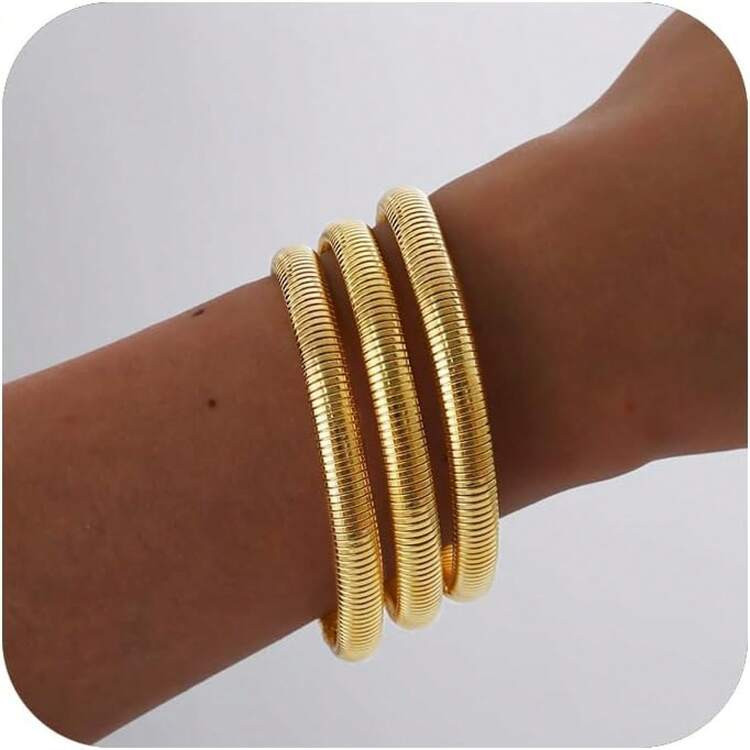 Gold Bracelets Women, Gold Bangles Women Chunky Bangle Bracelets Women Bracelets Stack Tarnish Gold Jewelry Set Of 3 Women Accessories Her Gifts | SHEIN