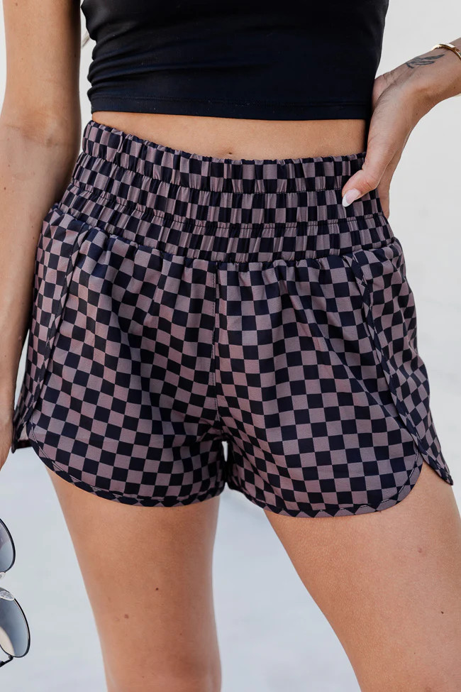 Errands to Run Brown Checkered High Waist Shorts | Pink Lily