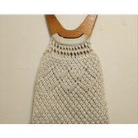 Vintage Wooden Top Handle White Woven Macrame Hand Bag with Fringe | Etsy (US)