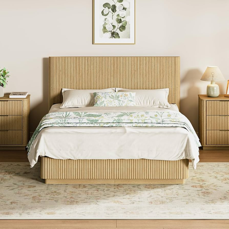 ivoros Mid Century Modern Bed Frame Queen Size, Fluted Platform Bed Frame with Headboard, Wood an... | Amazon (US)
