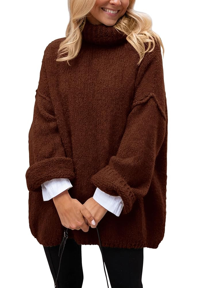 PRETTYGARDEN Women's Knit Oversized Sweater Fall Fashion Casual Long Sleeve Turtleneck Chunky Pul... | Amazon (US)