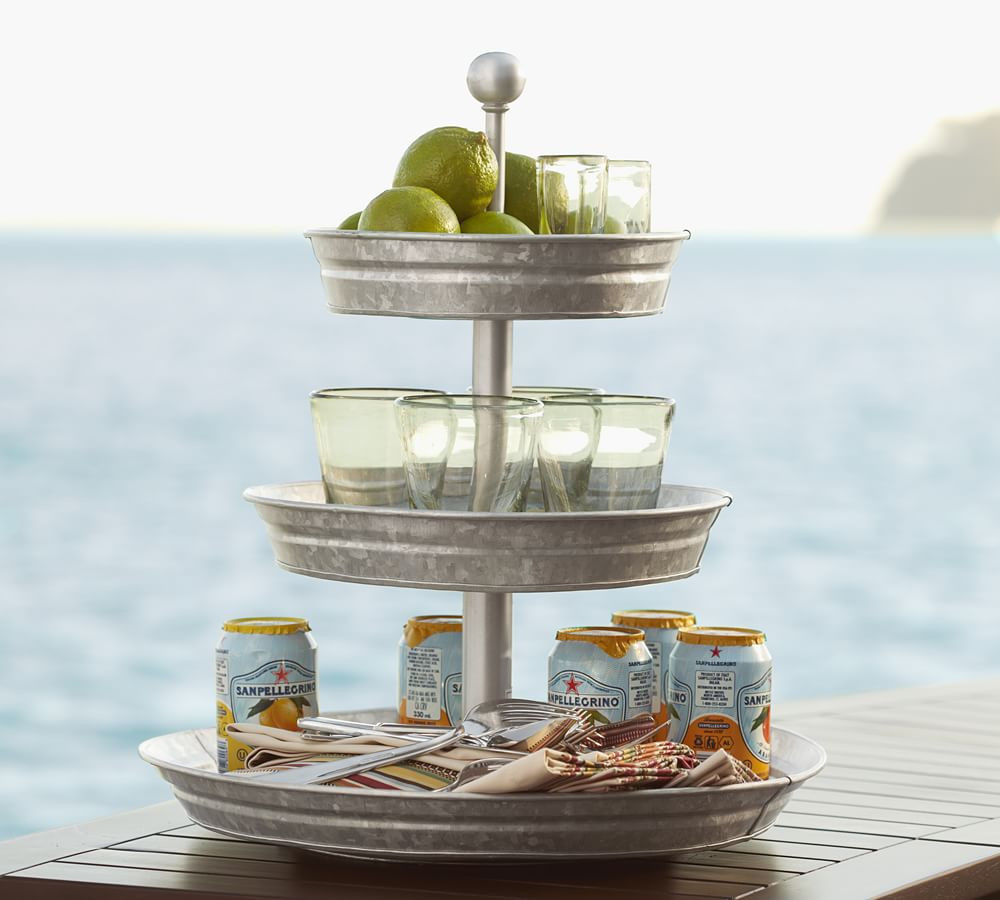Galvanized Metal Three Tiered Stand | Pottery Barn (US)