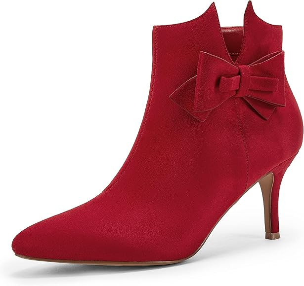Ermonn Womens Pointed Toe Ankle Boots Stiletto Heels Side Zipper Bow Faux Suede Booties Wedding D... | Amazon (US)