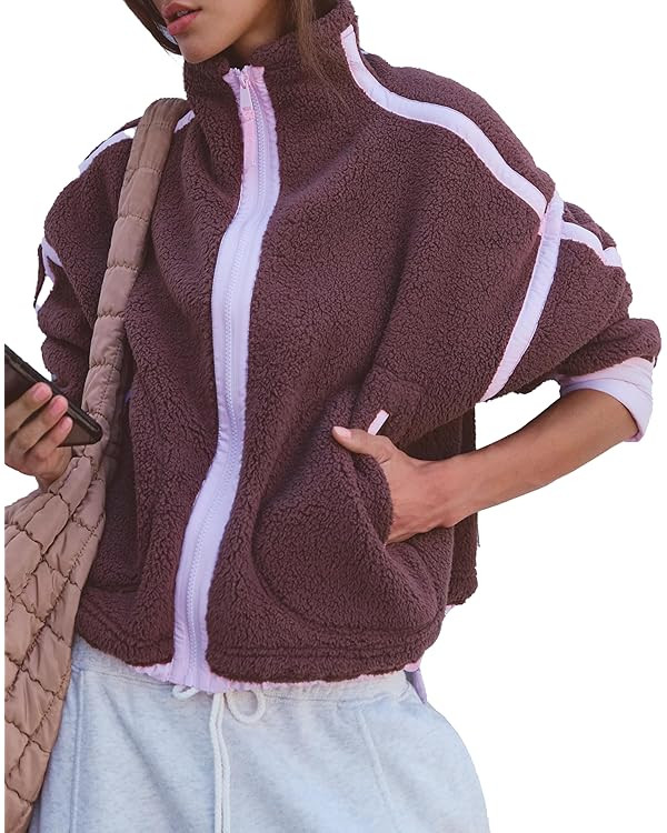 Women's Fleece Zipper Jacket Fuzzy Sherpa Casual Oversized Outerwear Teddy Warm Winter Coats with... | Amazon (US)
