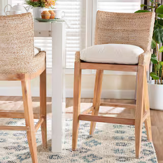 bali & pari Ridley 42.5 in. H White Wash Seagrass and Mahogany Wood Bar Stool 265-14526-HD - The ... | The Home Depot
