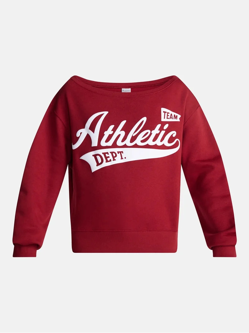 No Boundaries Off the Shoulder Sweatshirt with Long Sleeves, Midweight, Women\u2019s XXS-4X | Walmart (US)