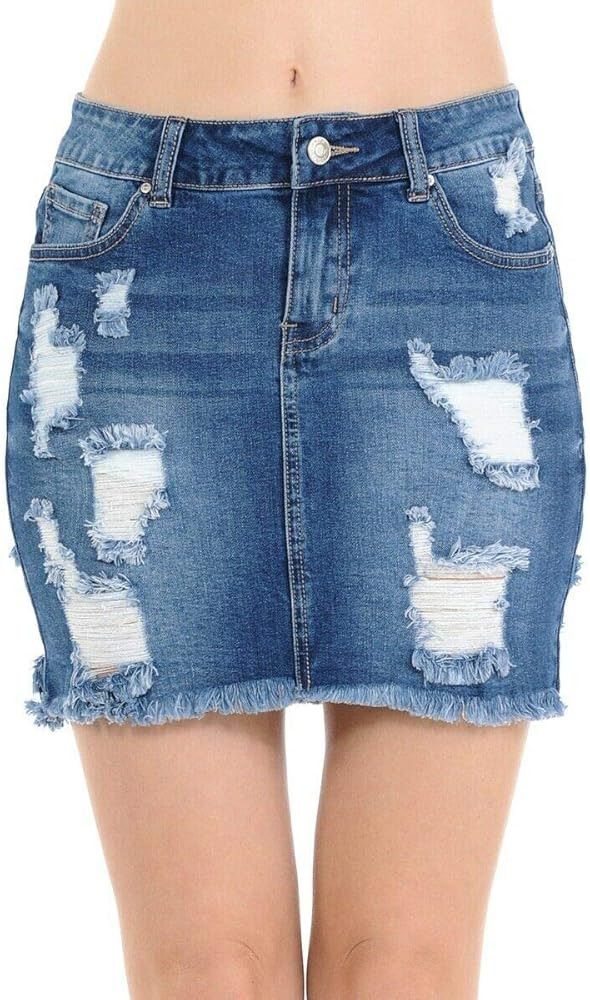 Wax Distressed Skirt Basic Stretch Cotton Body Con Tube Short Skirt (Denim, Medium) | Amazon (US)