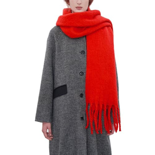 OUNIYA Large Chunky Scarf Oversized Fluffy Scarves Blanket Big Wool Thick Winter Warm, Red, Large | Amazon (UK)