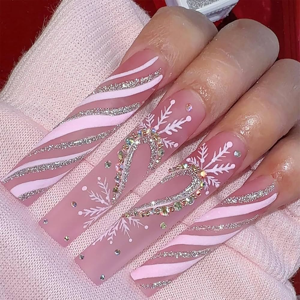 Square Christmas Press on Nails Long Fake Nails Christmas Glue on Nails Full Cover False Nails wi... | Amazon (US)