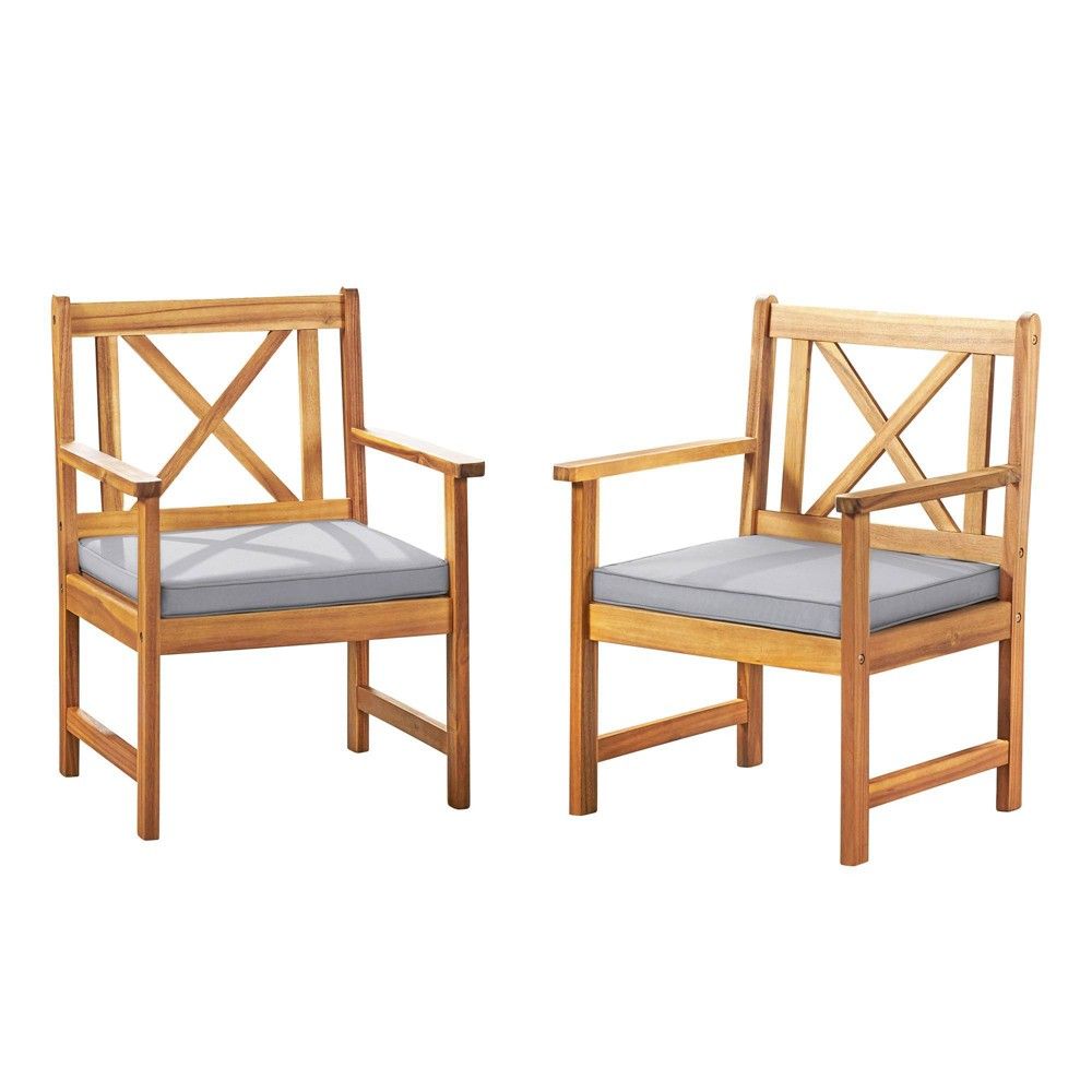 Manchester 2pk Acacia Wood Patio Chairs with Cushions - Natural - Alaterre Furniture | Target