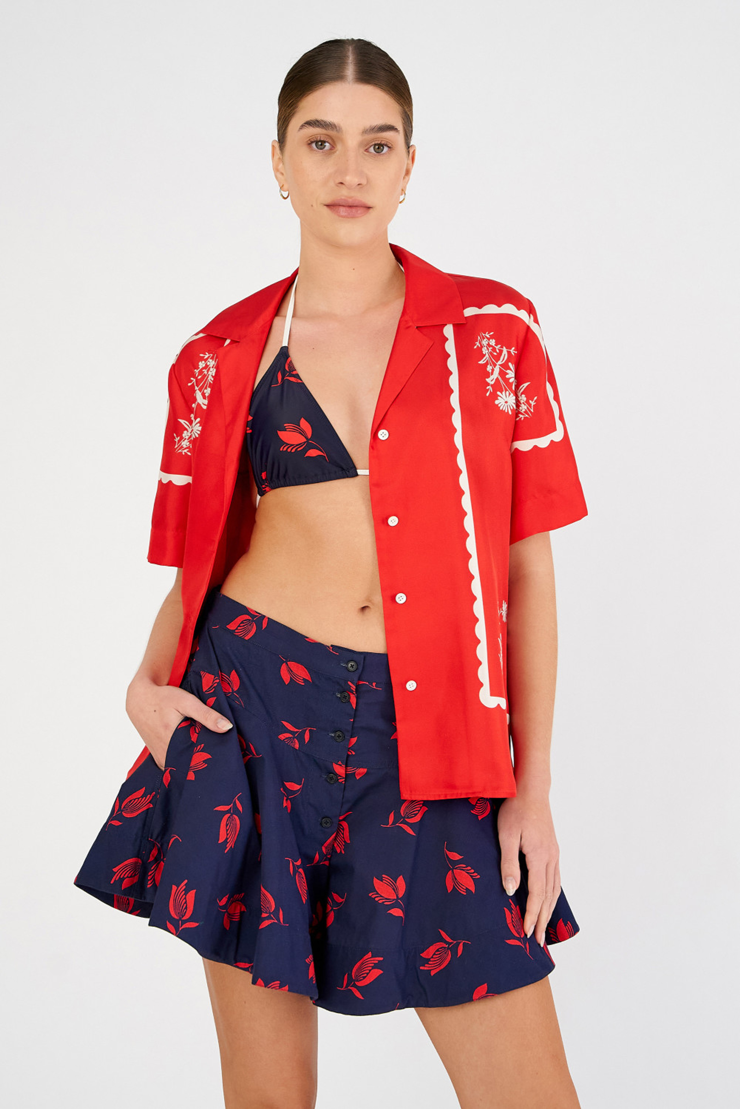 Daisy Print Camp Shirt - Poppy | Oroton | Oroton