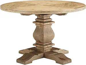 Modway Column 47" Rustic Farmhouse Pine Wood Round Kitchen and Dining Room Table, Brown | Amazon (US)