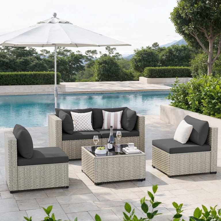 Amopatio 5 Pieces Patio Conversation Set, Outdoor Sectional PE Rattan Wicker Furniture Seat,GRAY | Walmart (US)