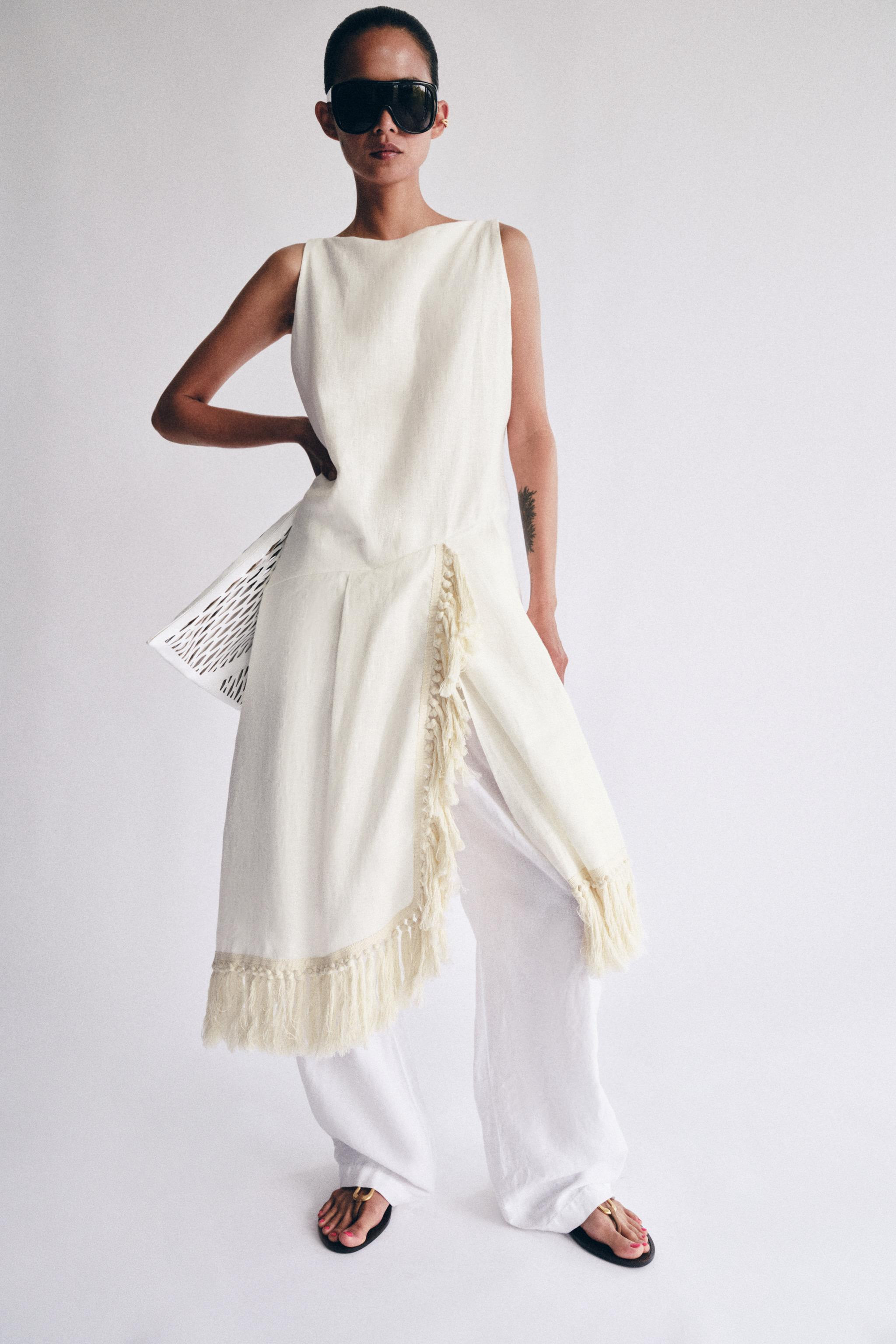 ZW COLLECTION 100% LINEN FRINGED DRESS | Zara UK