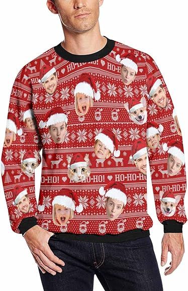 M YESCUSTOM Custom Christmas Sweater with Face Personalized Funny Sweatshirt Hoodie Gift for Fami... | Amazon (US)