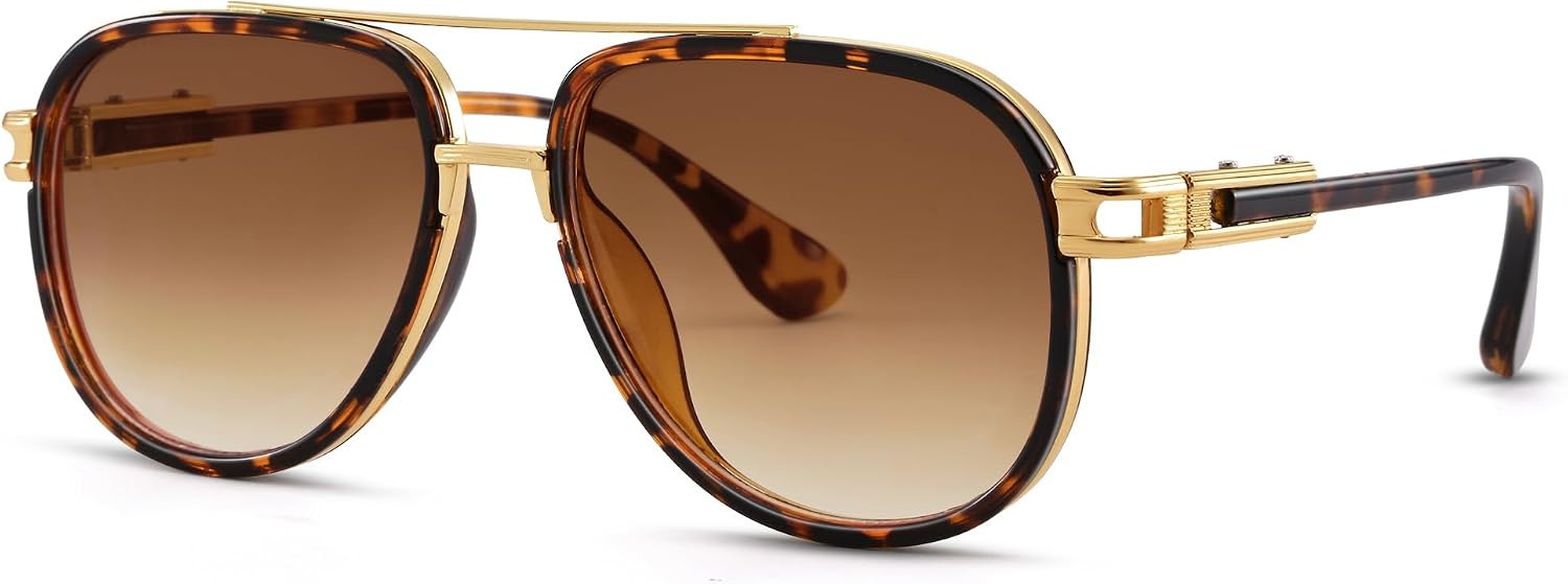 RAYSOL Retro Oversized Aviator Sunglasses for Women, Metal Double Bridge | Amazon (US)