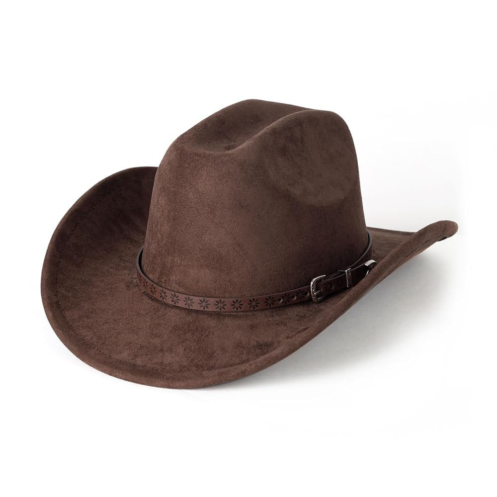 Western Cowboy Hat for Women Men Retro Suede Roll Up Hat with Buckle Belt | Amazon (US)