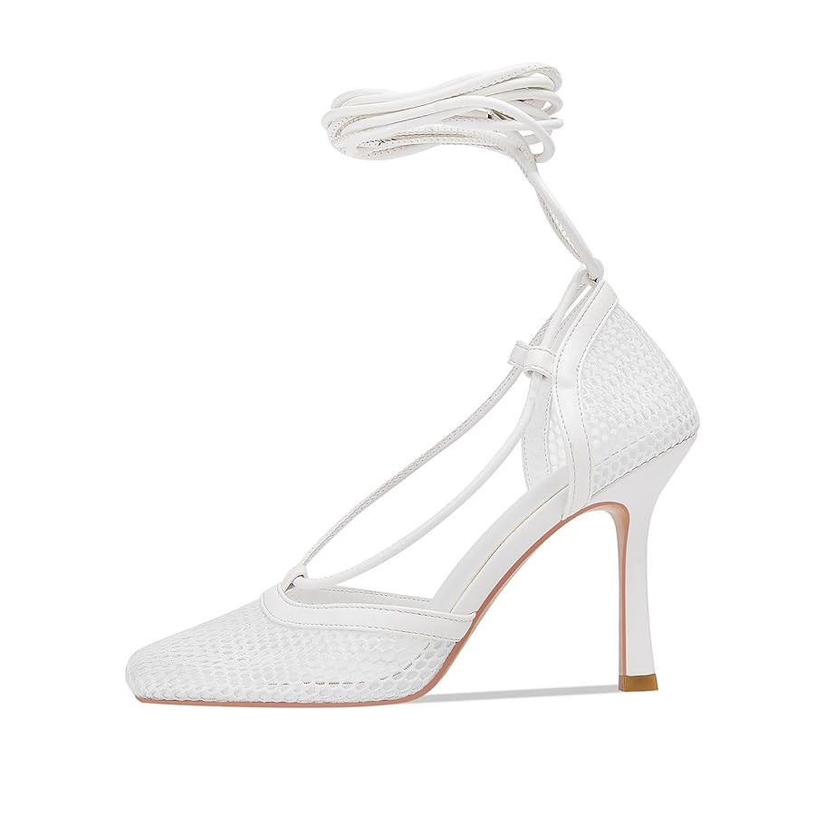 Olomisa Mesh Heels for Women - Wrap-up Heels with Square Toe & Strappy Fishnet Design | Amazon (US)