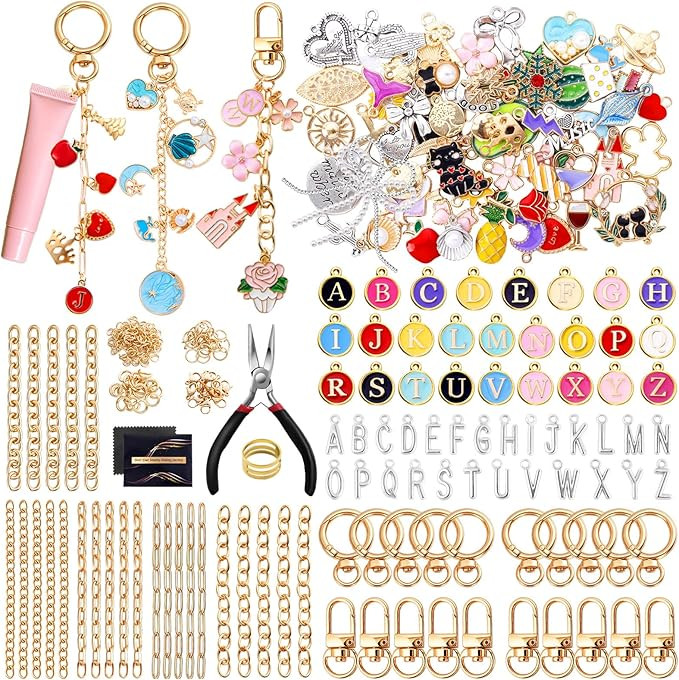 Wurosi 325Pcs Charms Lip Gloss Keychain Making Kit, Including 20 Keychain Clips 25 Extender Chain... | Amazon (US)
