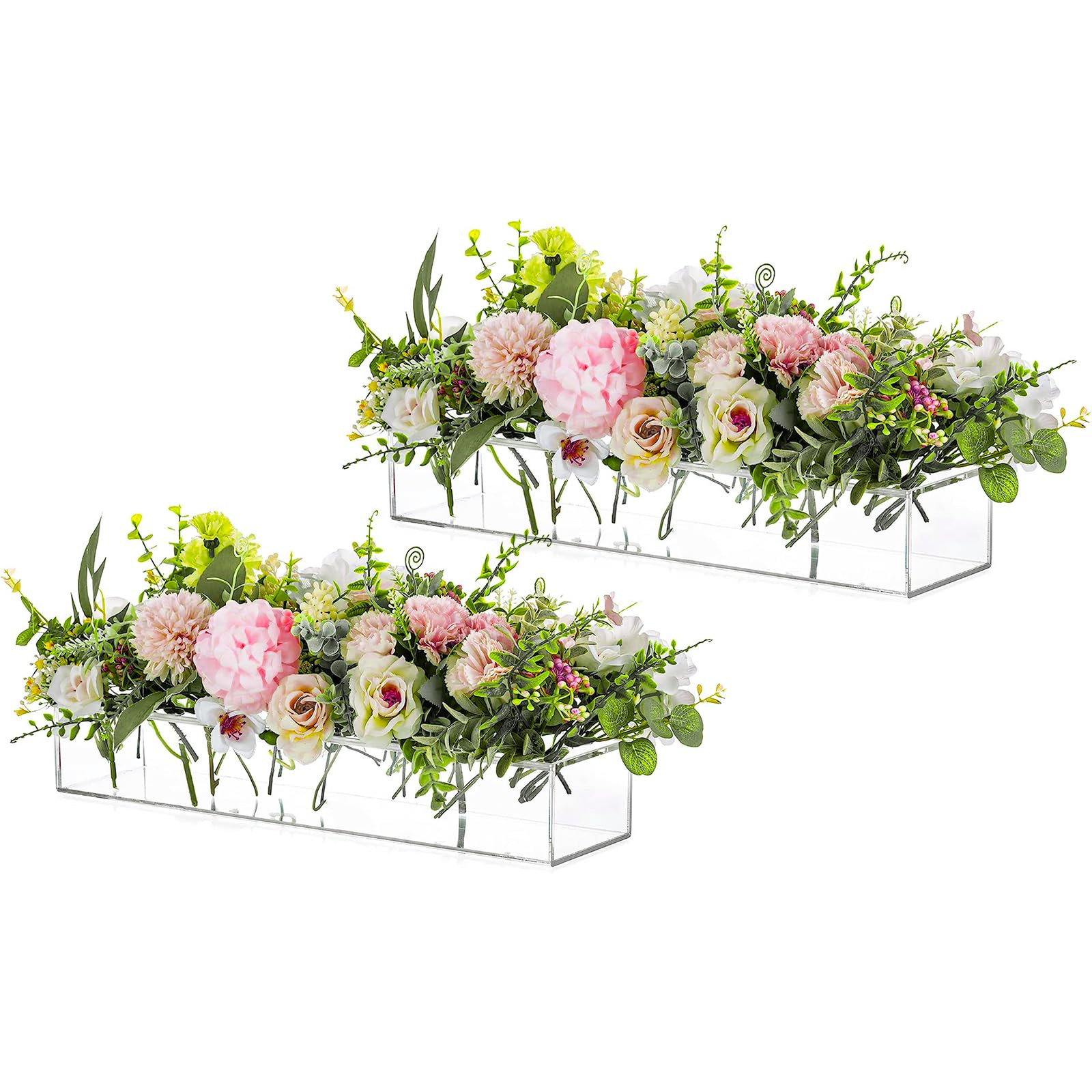 Rectangular Acrylic Vases for Centerpieces, 16 Inches Long Floral Vase with Holes for Flowers, Cl... | Amazon (US)