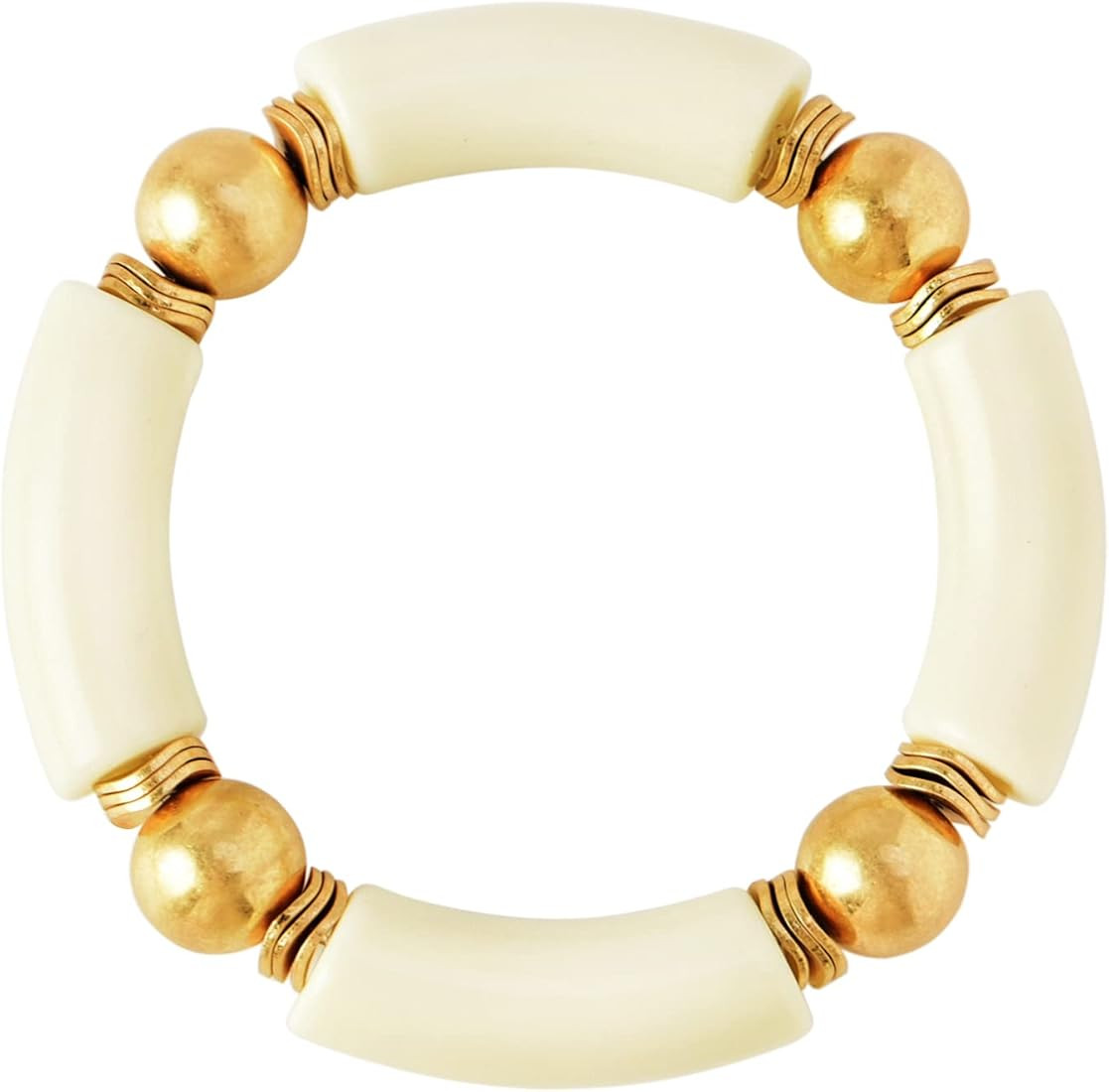 LALAPPLE Gold Plated Beaded Acrylic Bamboo Tube Bangle Bracelets for Women, Colorful Chunky Curve... | Amazon (US)