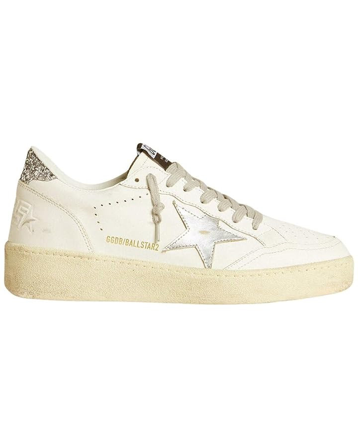 Golden Goose Women's Ballstar 2 Leather Upper and Spur Laminated Star Glitter Heel Sneakers | Amazon (US)