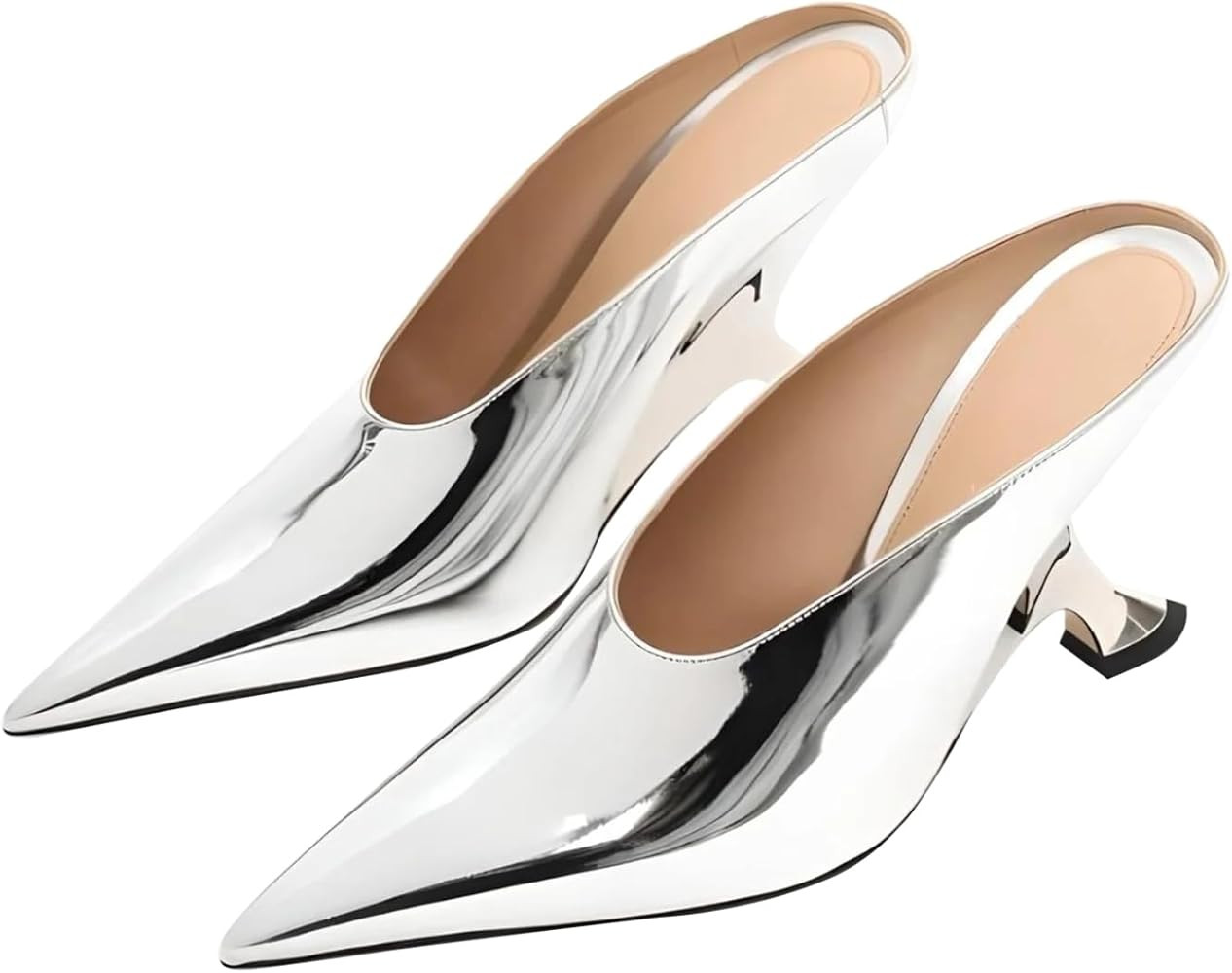 Vertundy Wedge Heels Mules For Women Pointed Closed Toe Backless Metallic Leather High-Heeled San... | Amazon (US)