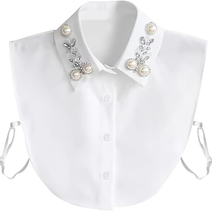 Shinywear Pearl Fake Collars Detachable Dickey Collar Blouse Half Shirt Crystal Peter Pan Faux Fa... | Amazon (US)